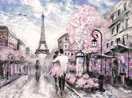 Modular painting, Couple in love in spring Paris, 198 x 115, 198 x 115