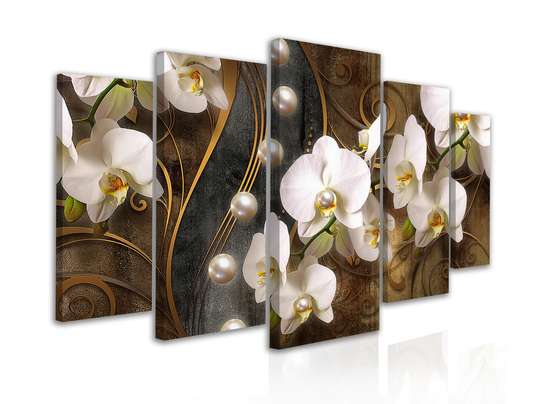 Modular picture, White orchids on a dark background, 108 х 60