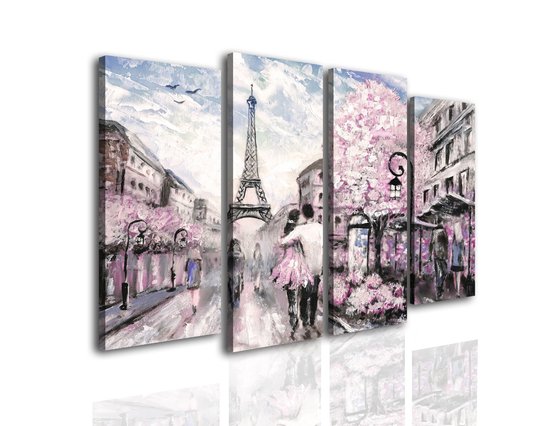 Модульная картина, Влюбленная пара в весеннем Париже, 198 x 115, 198 x 115