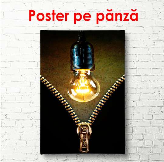 Постер - Молния и лампочка, 30 x 60 см, Холст на подрамнике, Разные