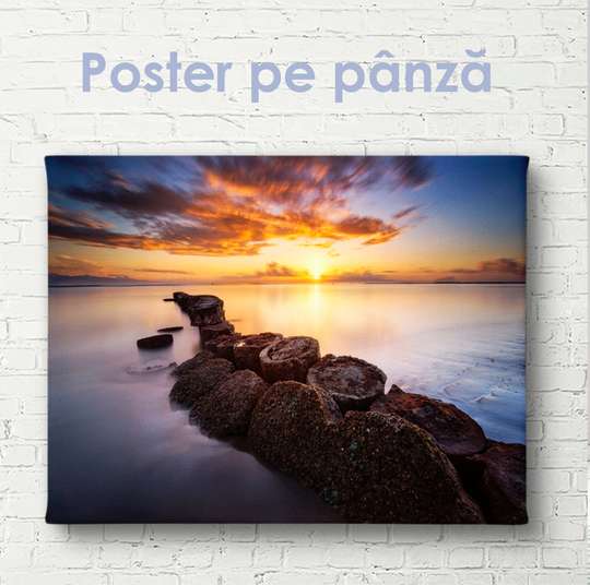 Постер - Красочный закат на берегу, 45 x 30 см, Холст на подрамнике, Природа