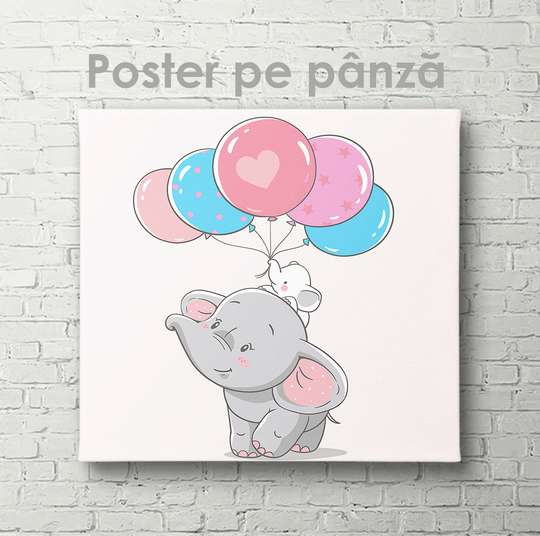 Poster - Elephant with balloons, 40 x 40 см, Canvas on frame, For Kids