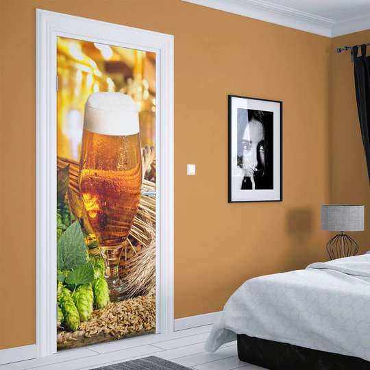 3Д наклейка на дверь, Маленький стакан с пивом, 60 x 90cm, Наклейка на Дверь