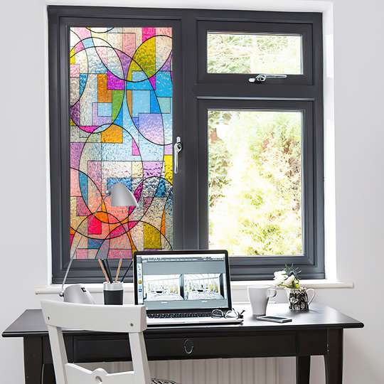 Autocolant pentru Ferestre, Vitraliu decorativ geometrie moderna, 60 x 90cm, Transparent, Autocolant Vitraliu