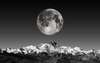 Фотообои - Черно белый пейзаж с луной над горами