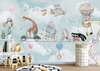 Nursery Wall Mural - Cute animals on bicycles on a blue background