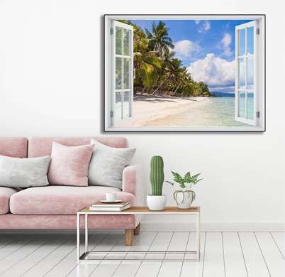 Stickere pentru pereți - Fereastra cu vedere spre o plajă minunată, 130 х 85