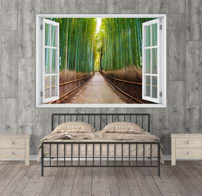 Stickere pentru pereți - Fereastra cu vedere spre o pădure de bambus, 130 х 85
