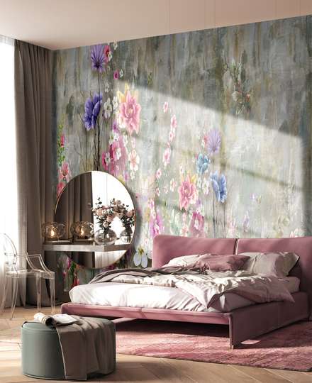 Wall Mural - Colorful flowers on an abstract background