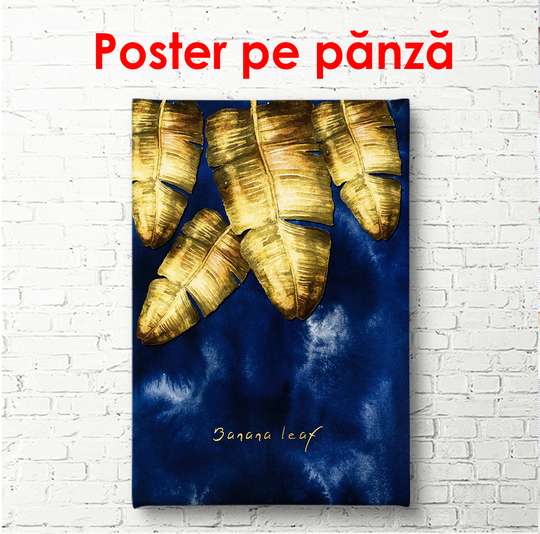 Poster - Golden leaves on a blue background, 60 x 90 см, Framed poster, Glamour
