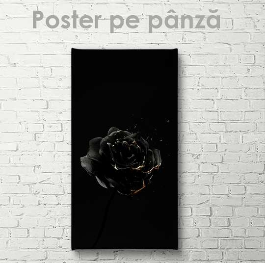 Постер - Эстетическая черная роза, 30 x 60 см, Холст на подрамнике, Цветы