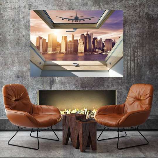 Wall Sticker - 3D window with sunset view