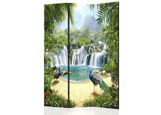 Screen - Paradise Island with a blue peacock., 7