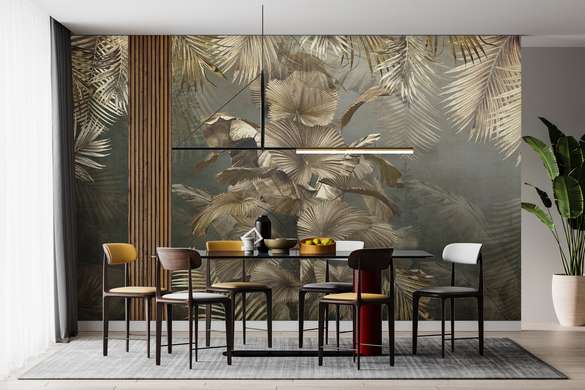 Wall Mural - Palm leaves on a dark background