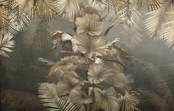 Wall Mural - Palm leaves on a dark background
