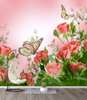 Фотообои - Розовые розы и бабочки