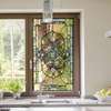 Window Privacy Film, Decorative stained glass geometry in green colors, 60 x 90cm, Transparent, Window Film