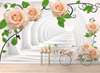 3D Wallpaper - Peach Roses and swans on the background of the tunnel