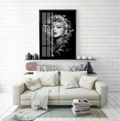 Постер - Черно-белый портрет Мэрлин Монро, 30 x 45 см, Холст на подрамнике