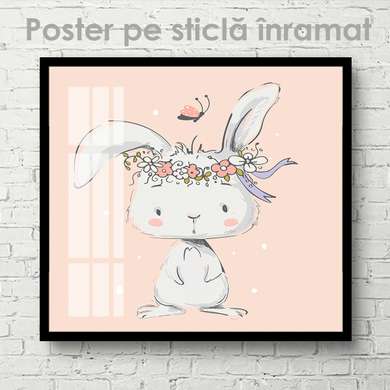 Poster - Bunny with a wreath on his head, 40 x 40 см, Canvas on frame