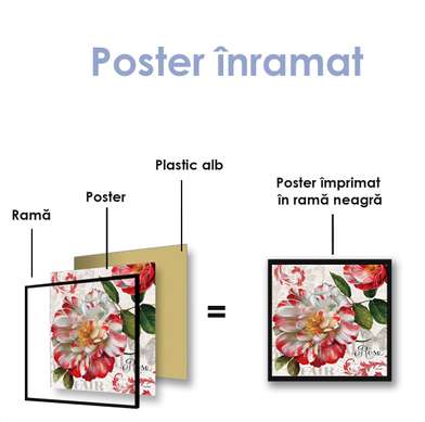 Постер - Красно белый винтажный цветок, 40 x 40 см, Холст на подрамнике
