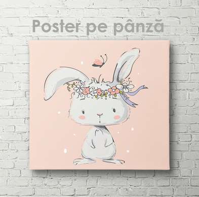Poster - Bunny with a wreath on his head, 40 x 40 см, Canvas on frame