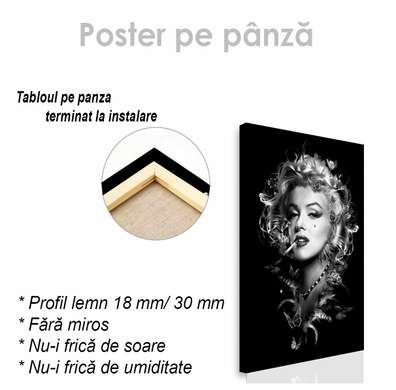Poster - Portetul alb-negru al Merlin Monroe, 30 x 45 см, Panza pe cadru