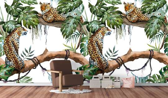 Wall Mural - Leopards rest on trees