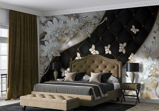 Wall Mural - White flowers and butterfly brooches