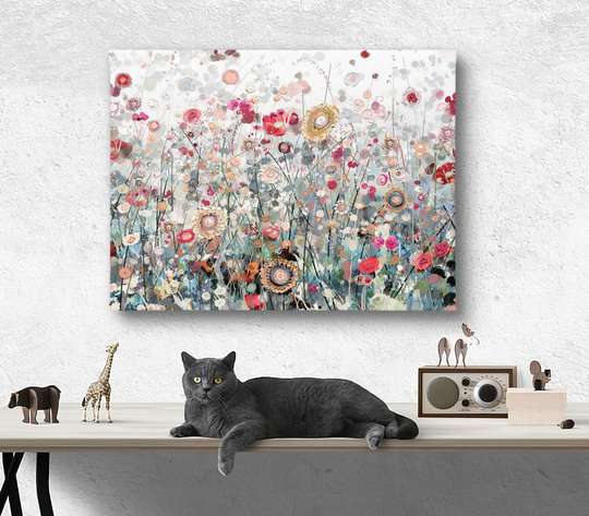 Poster - Peisaj cu flori, 45 x 30 см, Panza pe cadru, Flori