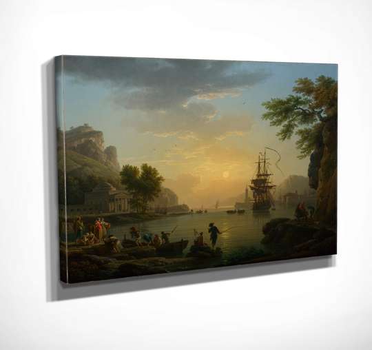 Постер - Закат на берегу море, 45 x 30 см, Холст на подрамнике, Живопись