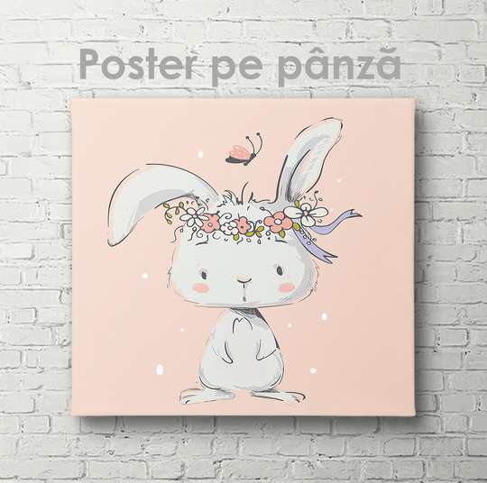 Poster - Bunny with a wreath on his head, 40 x 40 см, Canvas on frame, For Kids