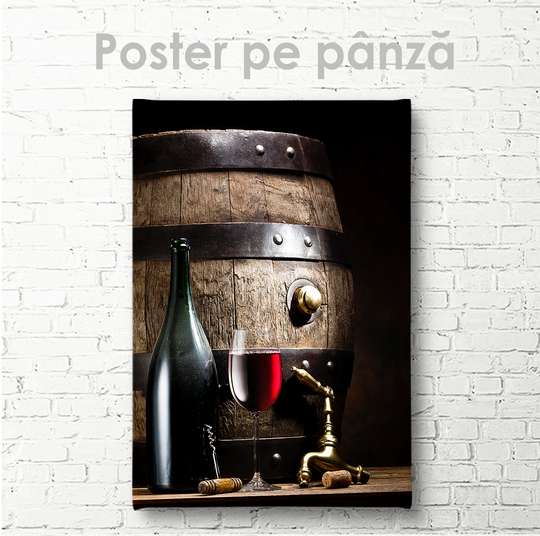 Постер - Винный комплект, 30 x 45 см, Холст на подрамнике, Еда и Напитки