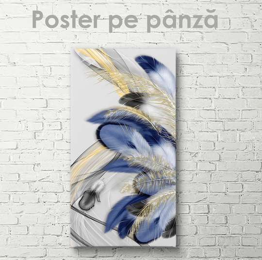 Poster - Blue feathers, 30 x 60 см, Canvas on frame, Glamour