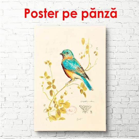 Poster - Blue bird on a branch, 60 x 90 см, Framed poster, Provence