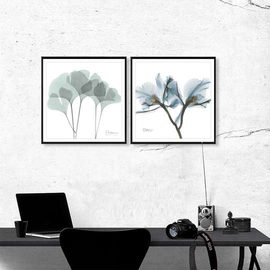 Poster - Abstract flowers, 80 x 80 см, Framed poster on glass, Sets