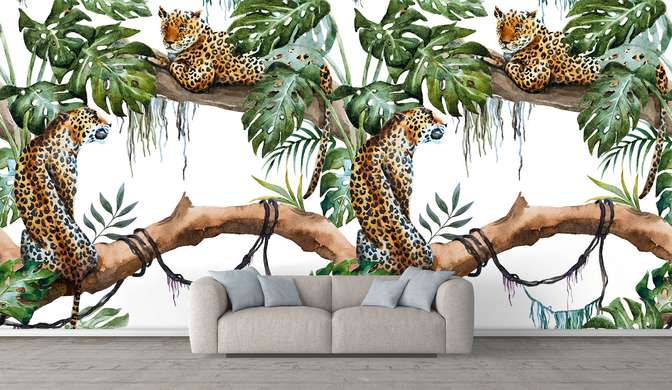 Fototapet - Leopardii se odihnesc în copaci