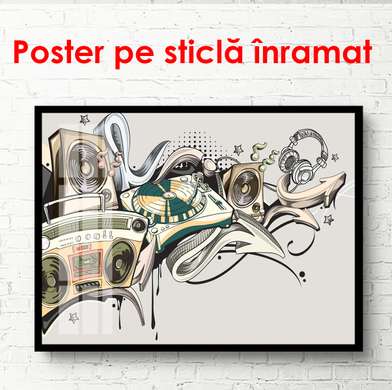 Poster - Abstract wall with musical instruments, 90 x 60 см, Framed poster