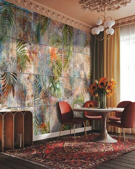 Wall Mural - Elements of tropical plants in retro style