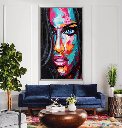 Картина в раме, Портрет девушке в красках, 50 x 75 см