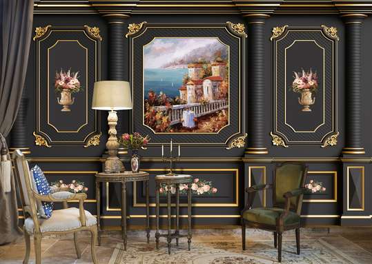 Wall Mural - Imitation of a classical wall with a portrait and ornaments