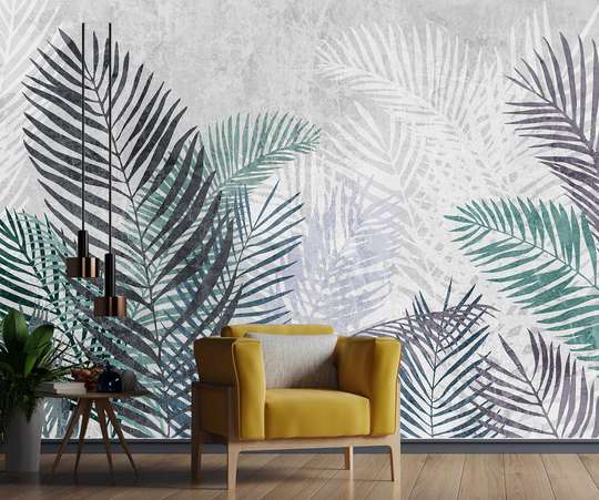 Wall Mural - Tropical leaves in cool shades