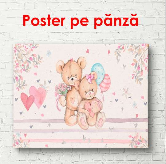 Poster - Bears on a pink background, 90 x 45 см, Framed poster, For Kids