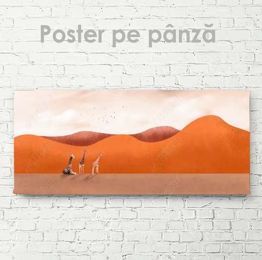 Poster - Giraffes in the desert, 90 x 30 см, Canvas on frame, Nature