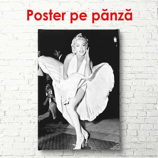 Постер - Мэрилин Монро в белом платье на улице, 60 x 90 см, Постер в раме
