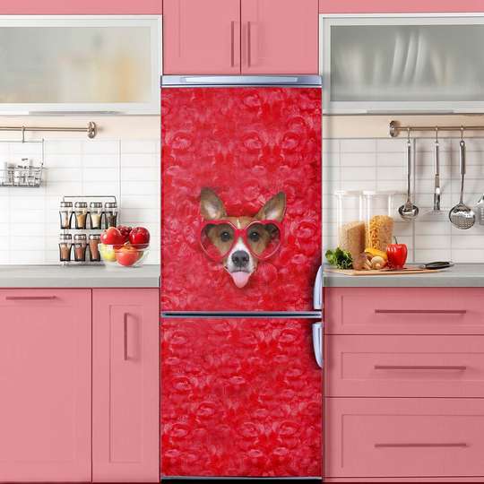 3Д наклейка на дверь, Собака с красными очками, 60 x 90cm, Наклейка на Дверь