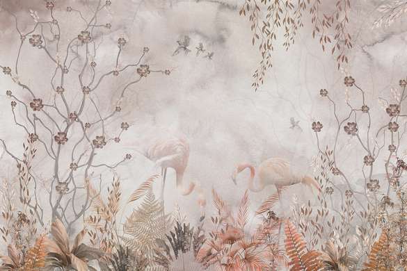 Wall Mural - Delicate landscape with flamingos