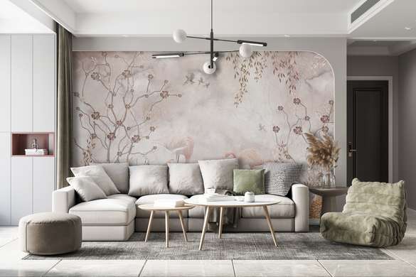 Wall Mural - Delicate landscape with flamingos