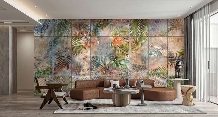 Wall Mural - Elements of tropical plants in retro style