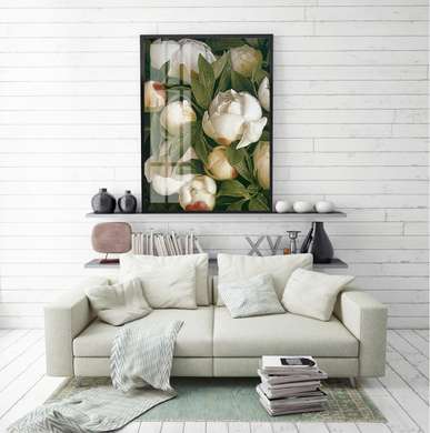 Poster - White peonies, 30 x 45 см, Canvas on frame